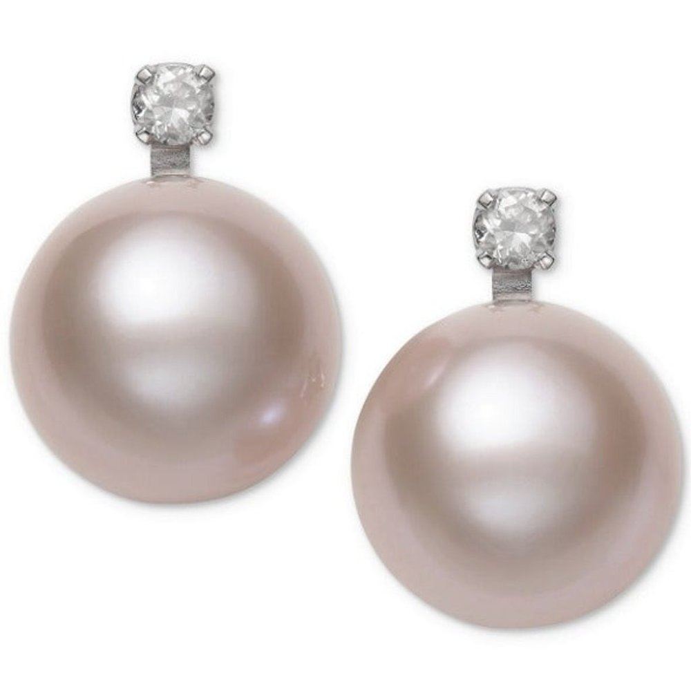 14K Pink Pearl Diamond Earrings